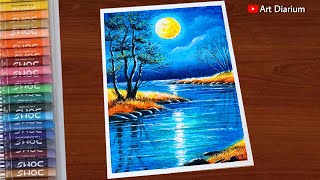 Moonlight Oil Pastel Drawing  StepbyStep Tutorial for Beginners [upl. by Corwun219]