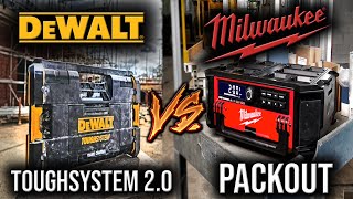 Best Jobsite Tool Storage RadioCharger Comparison  Milwaukee PACKOUT VS DeWALT ToughSystem 20 [upl. by Hecht]