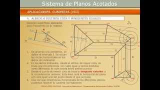 Sistema de Planos Acotados Cubiertas 06 Aleros inclinados y pendientes iguales [upl. by Agripina]