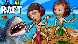 SHARK SONG on RAFT Survival Game w Baby Shawn in Danger 1st Night Minecraft FGTEEV GameplaySkit [upl. by Einnol]