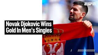 Novak Djokovic wins first career gold medal over Carlos Alcaraz 🥇 [upl. by Tisha345]