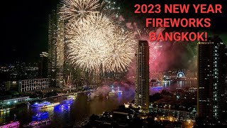 New Years Fireworks in Bangkok 2023 Amazing View Overlooking the Chao Phraya River [upl. by Jerusalem377]