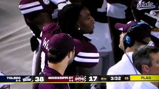 Mississippi States Tyler Woodward disqualified from game for targeting hit on Toledo QB Gleason [upl. by Asiulairam]