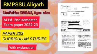 Paper 203 curriculum studies  MEd 2nd Semester  RMPSSU Aligarh  previous year paper Part1 [upl. by Athalla]