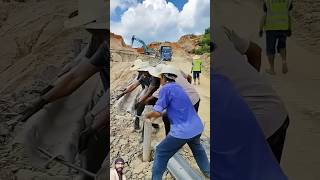 Manual installation process of highway curve safety guardrail construction excavator backfill di [upl. by Nevin]