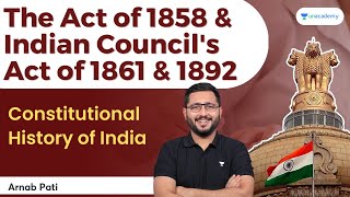 L5  The Act of 1858 Indian Councils Act of 1861 1892  Constitutional History of India  Arnab [upl. by Ahsil216]