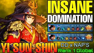 Insane Domination YSS Double MVP Gameplay  Top 1 Global Yi Sun Shin by DD x NAPS  Mobile Legends [upl. by Gnilsia]