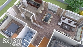 Plan 3D Interior Design Home Plan 8x13m Full Plan 3Beds [upl. by Churchill]