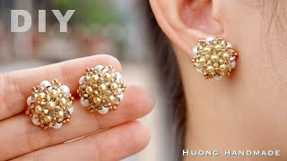 DIY sparkle stud earrings How to make beaded earring [upl. by Conover]