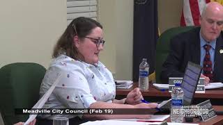 Meadville City Council Feb 19 2020 [upl. by Goulder]