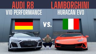 Deutschland vs Italien  Audi R8 V10 performance vs Lamborghini Huracán EVO  Hamid Mossadegh [upl. by Nyladnor943]