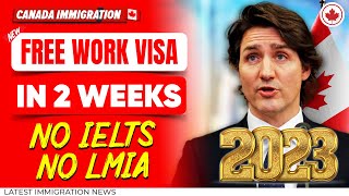 Canada Work Permit  Free Work Visa in 2 Weeks  NO IELTS LMIA amp Job Offer  Canada Immigration 🇨🇦 [upl. by Madeleine]