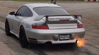 Extreme Burnout amp Flame Throwing Launch  996 Turbo goes 160mph [upl. by Ahsinaw]