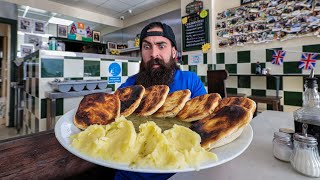 EAT ALL THIS UNDER 6 MINUTES TO BEAT A 5 YEAR RECORD  FLOS PIE amp MASH CHALLENGE  BeardMeatsFood [upl. by Menard]