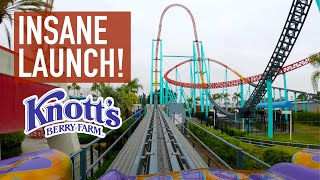 Xcelerator Front Row POV Knotts Berry Farm 082 mph Extreme Launch Coaster [upl. by Auberta]