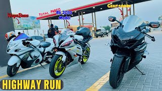 HIGHWAY RUN WITH HAYABUSA GSXR 1000R ON MY YAMAHA R6 [upl. by Aikemot]