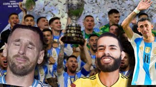 REACCION ARGENTINA BICAMPEON VS COLOMBIA MESSI LLORA SU LESION Y SE RETIRA DI MARIA 🇦🇷🇨🇴 [upl. by Airan]