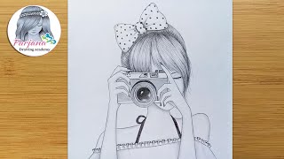 Easy Way to Draw a Girl is holding the camera  pencil sketch  How to draw a girl taking a photo [upl. by Aridatha]