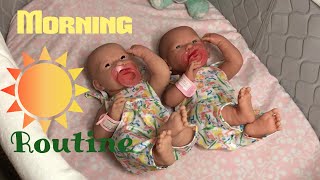 Berenguer Boutique Twins Baby Doll Morning Routine [upl. by Fanchie]