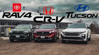 2024 Toyota RAV4 vs Honda CRV vs Hyundai Tucson Comparison Review  Compact SUV Battle [upl. by Biagio410]