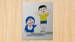 Doraemon and nobita drawing  how to draw doraemon drawing  color sketch [upl. by Pero]