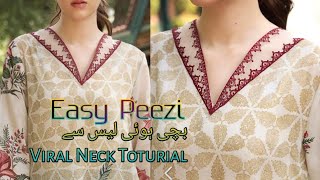 Viral Neck Design In Easy StepsStylish Neck Design cutting amp stitchingTrending Lace Neck 2024 [upl. by Atteuqehs]