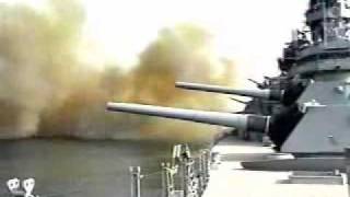 USS Wisconsin firing 16IN guns [upl. by Ahsropal]