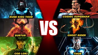 Rune King Thor Vs Cosmic Armor Superman Thor Vs God Loki Ghost Rider Vs Surtur  COMPARISON [upl. by Lorre]