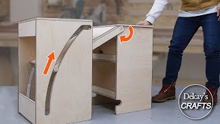 Unique furniture idea Expandable shelf amp table  woodworking kinetic mechanism [upl. by Earb]