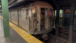 Wrong Railing Damaged R62a 1 Train Derailment train 21762180 being towed past Times Square 42nd St [upl. by Hi]