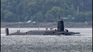 Vanguard class submarine heading up the Clyde towards Loch Long [upl. by Brottman]