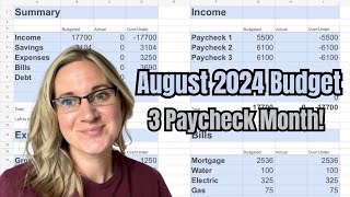 AUGUST 2024 BUDGET  3 PAYCHECK MONTH  60 TO DEBT amp SAVINGS [upl. by Ocker129]