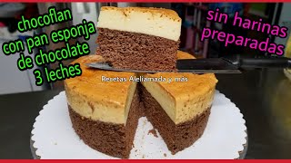 CHOCOFLAN O PASTEL IMPOSIBLE CON PAN ESPONJA EN 3 LECHES  RECETA DESDE CEROS [upl. by Witherspoon]