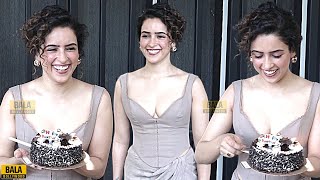 Sanya Malhotra Cut Birthday Cake In Deep Neck Outfit With Media [upl. by Abraham]