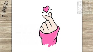 How to Draw a Tumblr Korean Finger Heart Easy Drawings [upl. by Massingill]