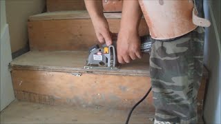 Hardwood and Laminate on Stairs Nose Preparation after Carpet Removal [upl. by Gretal221]