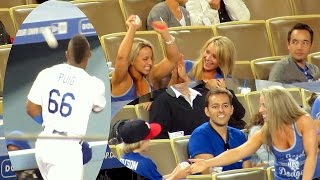 Ladies Excited to Get Ball from Yasiel Puig Share With Kid [upl. by Ecarret]