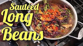 Easy Vegetable Recipe  Long Beans Sauteed with Onions Peppers Mushrooms Bright Line Eating [upl. by Craggie]