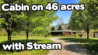 Artist Retreat Log Cabin style home on 46 acres Barn and Creek [upl. by Curry]