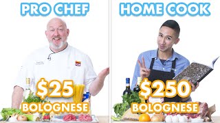 250 vs 25 Pasta Bolognese Pro Chef amp Home Cook Swap Ingredients  Epicurious [upl. by Ojytteb137]