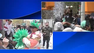 Fans enjoy floats performances at NY Liberty Parade of Champions [upl. by Barbie]