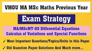 Exam Strategy VMOU MAMScMT 03 l VMOU MA MSc Maths Important Questions Units l FUTURE FIRST CLASSES [upl. by Zahara]