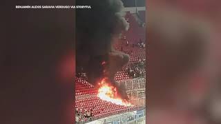 Fire breaks out at Chile National Stadium amid soccer match suspension [upl. by Nayd]