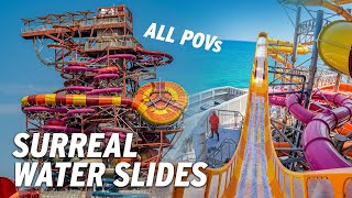 Worlds TALLEST Water Slide Tower NEW Icon Tower at Meryal Water Park  All Slides POV [upl. by Secunda]