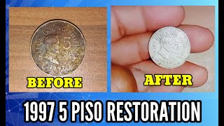 1997 5 Piso BSP cleaning and restorationmetalpolishing coinphilippines ALEJANDRO BELGA TV [upl. by Nuawd]