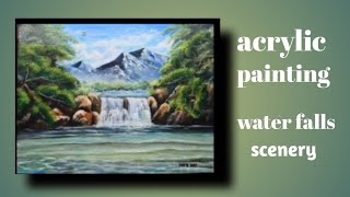 acrylic painting idea water falls scenery easy for beginners [upl. by Eahcim679]