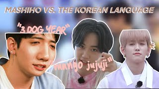 TREASURE MASHIHO VS THE KOREAN LANGUAGE  Mashiho and his own Language [upl. by Martynne]