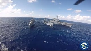 EUNAVFOR MED  operation SOPHIA flagship ITS Garibaldi replenishment at sea RAS with ITS Stromboli [upl. by Nallak991]