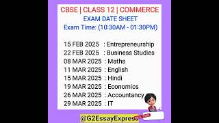 CBSE Date Sheet 202425  Class 12 Commerce  Exam Date sheet 2025 out [upl. by Hildegard]