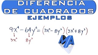 Factorización por diferencia de cuadrados  Ejemplos [upl. by Kipp]